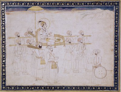 Muhammad Shah carried in a palanquin, c.1735 by Faqir ullah